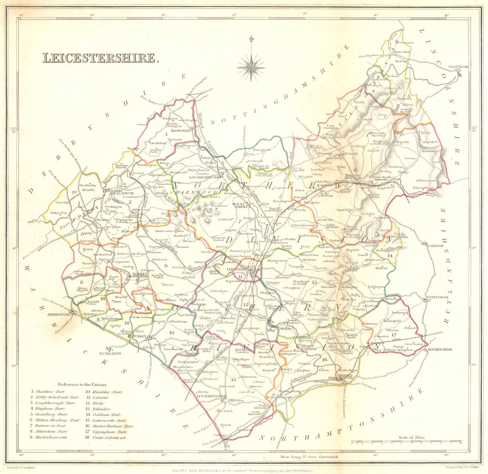 LEICESTERSHIRE. Leics. Lewis. Original Outline Colouring.  1831 old map